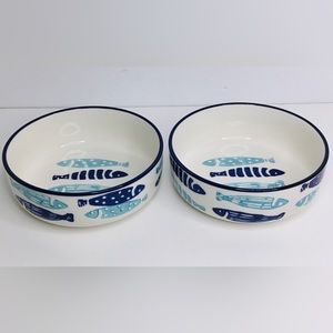 2 Signature Cat Bowls Blue and Aqua Fisk Pet Bowls 5” X 2” New